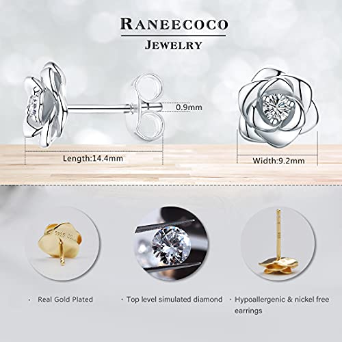 White Gold Plated Sterling Silver Rose Flower Earring Studs, Hypoallergenic & Nickel Free Earrings For Women #TOP2