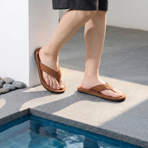 Image of AX BOXING Mens Flip Flops Leather Thong Sandals Casual Comfort Slides Slippers