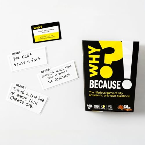 Image of Fat Brain Toys Why Because Party Game for Families Friends or Adults 3-6 Players Ages 12+, Card Game with Funny Answers, Fun Games