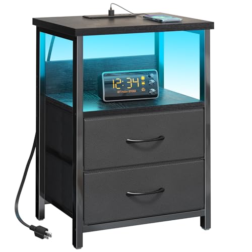 Fixwal Night Stand with Charging Station, LED Nightstand with U-S-B