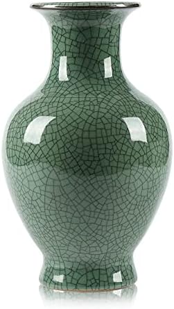 Chinese Ceramic Art Handmade Antique ice Crack Glaze vases Big China Porcelain Flower Bottle Vase for Home Decoration(Green)