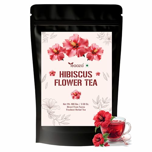 Image of Teaaza Hibiscus Flower Tea, 100Grams-100+Cups | Skin Glow Tea| For High BP, Acne & Hair Growth | Flower Based-Caffeine Free| Diwali Gift for Family, Friends & Corporate Gifting