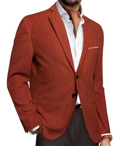 Image of Barry.Wang Men's Vintage Corduroy Blazer Jackets Business Casual Sport Coat | 2 Button,Notch Lapel,Patch Front Pockets,Regular Fit,Daily Wear,Office,Country Western Style,Church Gathering,Homecoming