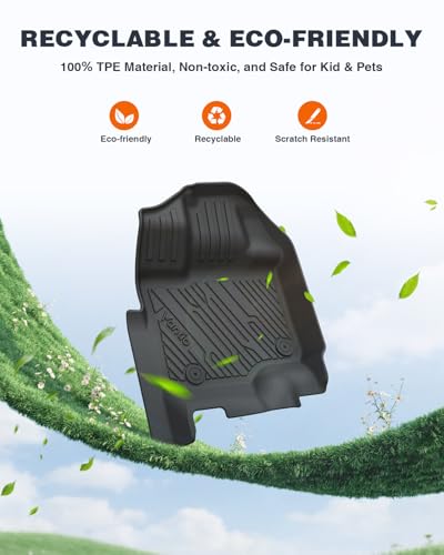 Image of Floor Mats for Ford F-150 2015-2026 | F150 Lightning 2022-2025 SuperCrew Carpet Floor All Weather Protector TPE Truck Liners- 1st Row, 2pcs Black