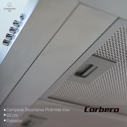 Miniatura 2 de Corberó - Campana Extractora Pirámide 60 Cm Kuramathi660x 621,71 M3 H 69db 168w 3 Velocidades Control Con Pulsador Luz Led 2 Filtros De Aluminio Filtro Carbon Inox