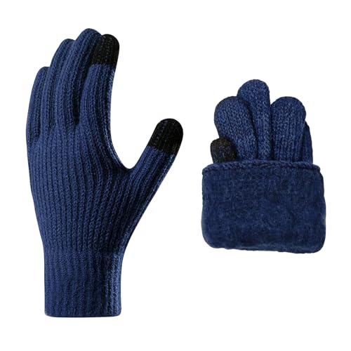 JFAN Guantes Invierno Termicos Hombre Mujer Guantes de Pantalla con Tactiles Antideslizantes Forro Polar Suave para Deportes al Aire Libre,Azul marino