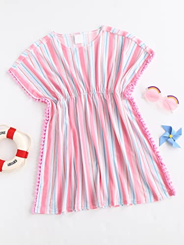 Milumia Girl's Cute Tie Dye Beach Coverups Pompom Trim Swimsuit Swimwear Cover Up Pink 10 Years #TOP2