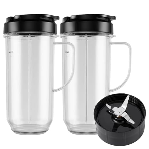 5-piece Magic Bullet Blender Cups, Tall 22oz Cup with Flip-Top To-Go Lid, Cross Blade, Blender Replacement Parts, Mug with Handle Compatible with Magic Bullet 250w MB1001