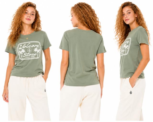 Image of Volcom Women's Have a Clue Short Sleeve Tee - Fitted T-Shirt with Striped Neck Taping