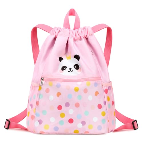 Ryushoyo Bolsa impermeável com cordão, mochila esportiva para homens, mulheres, meninas e meninos, Panda rosa, Medium, Clássico
