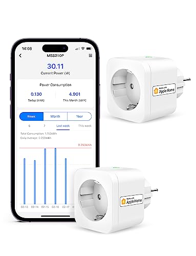 Refoss Smart Steckdose funktioniert mit Apple HomeKit, WLAN Steckdose mit Verbrauchsmessung, Zeitschaltuhr Steckdose mit Fernbedienung, Stromzähler Balkonkraftwerk, mit Alexa, Google, 2 Stück