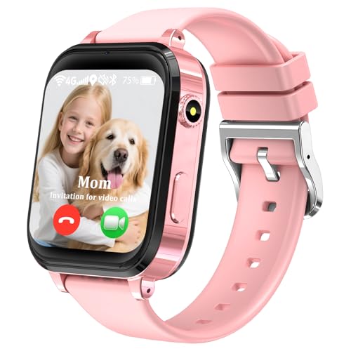 kaacly Reloj Inteligente Niño 4G con GPS Videollamadas HD Chat Familiar SOS Teléfono,IP68 Resistente al Agua, Smartwatch Niños Regalos para Niños Niñas