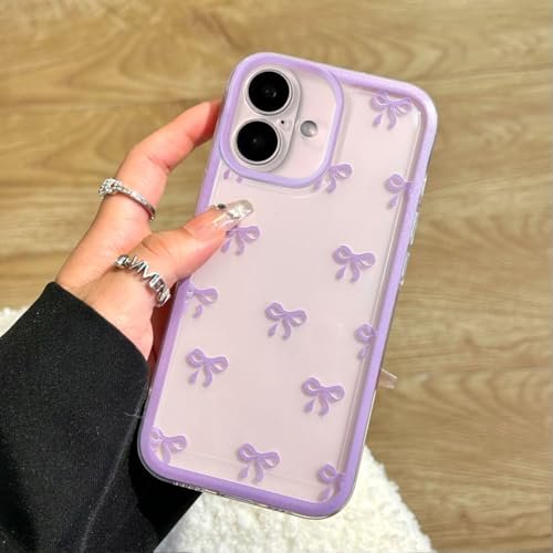 EYZUTAK Case for iPhone 16, Clear Cute Ribbon Bowknot Pattern, Purple