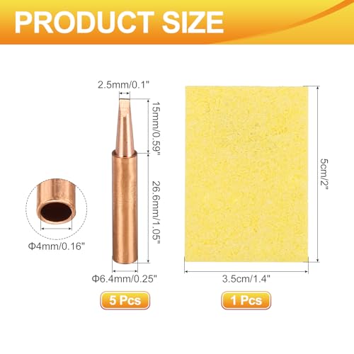 Image of MECCANIXITY 5 Pcs 900M Soldering Iron Tips Copper Non-magnetic Welding Head with Cleaning Sponge Pad Replacement for Solder Station Tip (900M-T-2.4D)