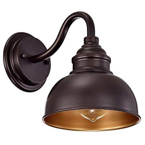Image of 9 inch Industrial Gooseneck Light Fixture, Oil Rubbed Bronze Barn Light, Modern Farmhouse Wall Sconce for Vanity, Bathroom, Bedroom, Hallway, Living Room, and Reading Room