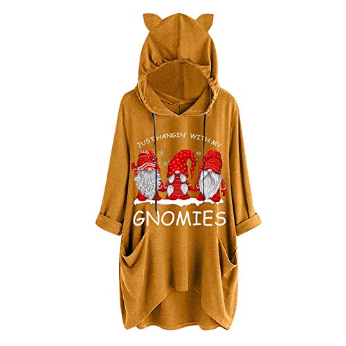 Womens Casual Merry Christmas Print Hoodies Cat Ear Hooded Long Sleeve Sweatshirts Hooded Pullover Blouses with Pocket