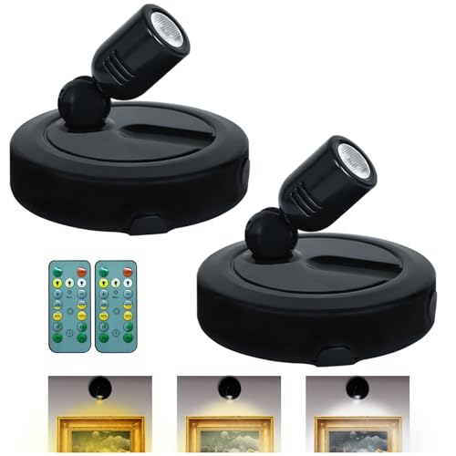 BERGUSTCH Picture Light Battery Operated, 3 Color Temperatures Picture Light with Remote, Indoor LED Spot Lights for Plants for Wall Frame Dartboard Art Painting Display Accent-Black