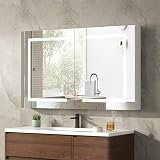 DEYGIA LED Medicine Cabinet with Mirror for Bathroom, Assembly-Free Lighted Medicine Cabinet, Defog, Stepless Dimming, 3 Colors, 2 Outlets, 2USB, Aluminum Wall Mounted Mirrored Cabinets, 36”Wx24“H
