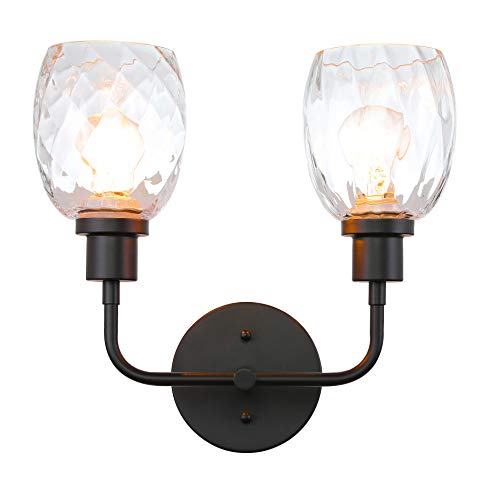 Limited Discount XiNBEi Lighting Wall Sconce, 2 Light Bathroom Vanity Wall Light with Clear Glass, Matte Black Finish XB-W1210-2-MBK