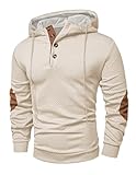 JMIERR Hoodies for men Casual Cotton Textured Long Sleeve Quarter Collar Drawstring Button Pullover Hooded Early Fall Fashion Sweatshirts, S, Beige