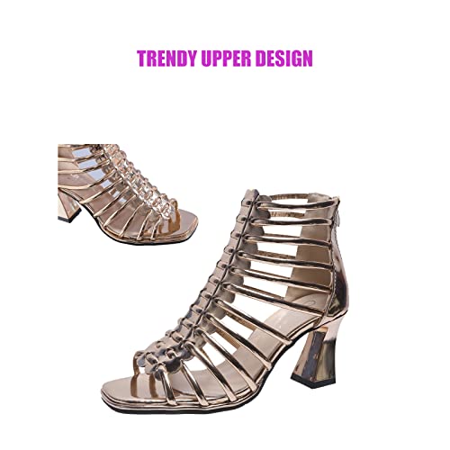 Women's Fashion Open Toe Gladiator Chunky Heel Sandals Hollow Strap Back Zipper Roman Sandals Business Masquerade Birthday Party High Heels3