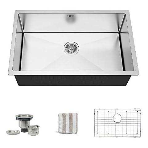 TORVA 28-Inch Undermount Kitchen Sink, Premium 304 Stainless Steel Bar Sink - 10 Inches Deep Basin Single Bowl Sink Cover