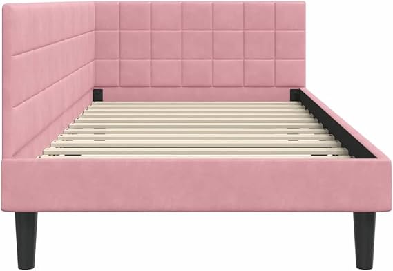 Corner Bed Frame 90 x 200 cm Pink Velvet with Headboard L Shape Space Saving Versatile Sofa Bed Modern Design Durable