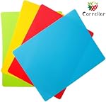 Tapis de coupe en plastique souple, tapis colorés avec des icônes alimentaires, sans BPA, non poreux, broyé dos et lave-vaisselle, ensemble de 4 (14,6x11,6pouces)