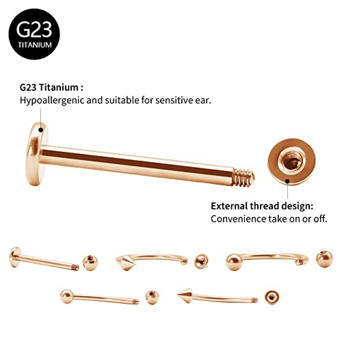 Blisi 8Pcs 16G Titanium Rose Gold Horseshoe Nose Septum Rings Body Tragus Cartilage Helix Earrings Piercing Jewelry 6Mm/8Mm/10Mm/12Mm #TOP2