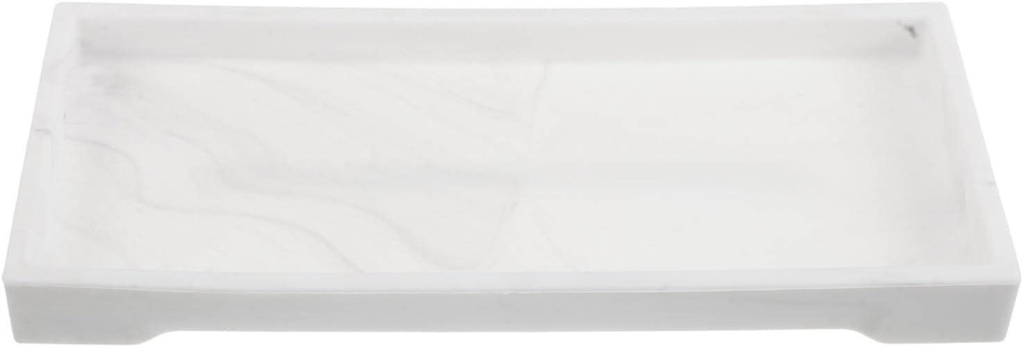 Silicone Bathroom Tray for Countertop Corner Organizer with Marble Pattern, 10-inch Vanity Soap and Lotion Holder for Sink and Shower Storage