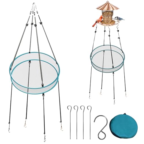 aiwrbwcey Bird Seed Catcher for Outdoor Feeders Wind Rope and Metal Ground Anchors Birdfeeder Tray for Garden Lawn Backyard Balcony(Gray Net and Grass Green Edge 20 Inch 1set)