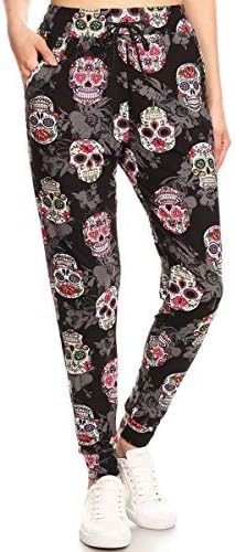 Leggings Depot Fabluxe Jogging Bottoms with Pockets Active Jogging Bottoms for Women Lightweight Lounge Pants, Locked Skull, Medium