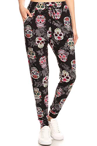 Leggings Depot Fabluxe Jogging Bottoms with Pockets Active Jogging Bottoms for Women Lightweight Lounge Pants, Locked Skull, Medium