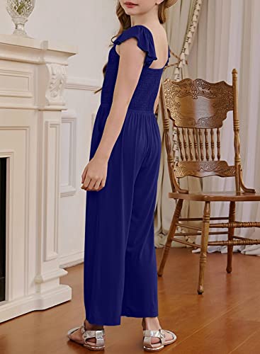 Blibean Girl Summer Romper Tween Kid Short Sleeve Jumpsuit Sleeveless Outfit Solid Overalls Jumpers Straps Clothes Size 8-9 Years Large Navy Blue #TOP3