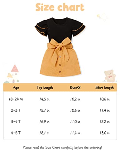 Bilison Toddler Baby Girl Clothes Solid Ruffled Shoulder Top+Button Mini Skirt With Belt Outfits For Spring Summer 18M-5T #TOP6