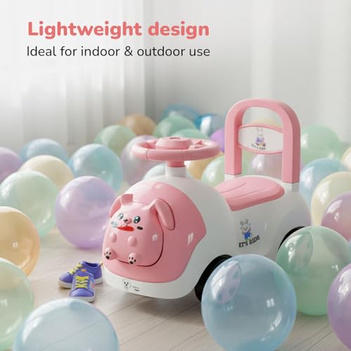 Image of Lifelong Bunny Manual Push Ride-On Toy Car with Back Support for Boys & Girls 1-4 Yrs, Distraction-Free, Non-Musical, Easy Installation, 50kg Capacity, Steering Wheel, Storage (LLCBBR04)