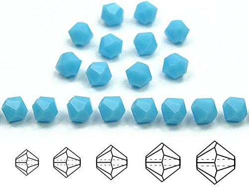 4mm Opaque Blue (Blue Turquoise), Czech MC Bicone Beads (Rondell, Diamond Shape Crystals), 36 Pieces
