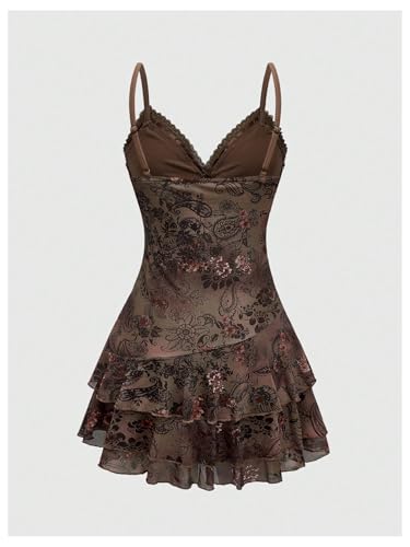 Verdusa Women's Y2k Gothic Dresses Vintage Boho Beaded Ruffle Lace Paisley Print Tiered Mini Dress2