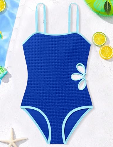 Image of Shallmu Girls Swimsuit Color Block Adjustable Straps One Piece Summer Bathing Suit for Girls 9-16 Years