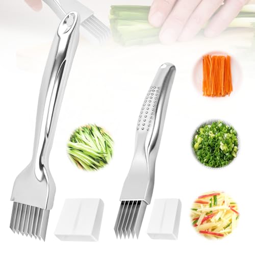 2 Pcs Shred Silk The Knife,Green Onion Slicer Cutter Shredder,Blooming Onion Cutter Kit,Slicer Thin for Vegetables Garlic,Household Multifunctional Food Gadget