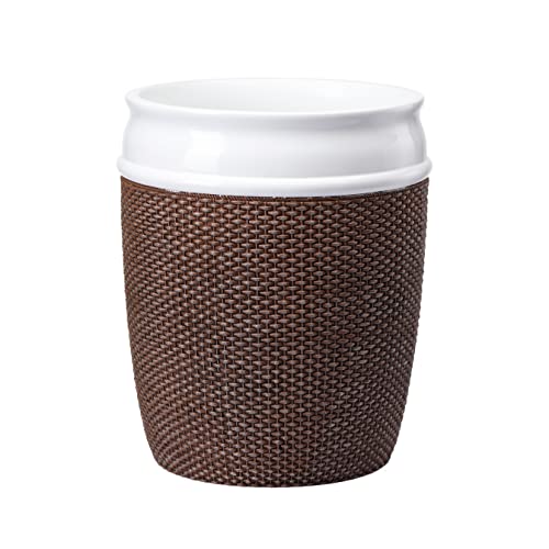 Image of Bathroom Wastebasket - Resin Decorative Trash Can (Brown and White)