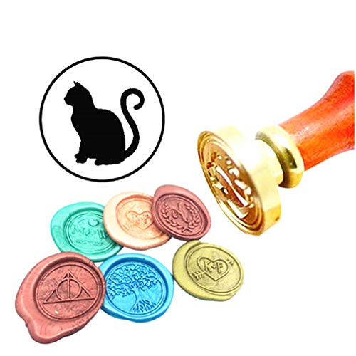 Kooer Egypt Cat Wax Seal Stamp, Cat Sealing Wax Stamp Kit Egyptian Mau Wax Stamp Personalized Wedding Anniversary Invitation Seal Stamp (Seal with Handle)