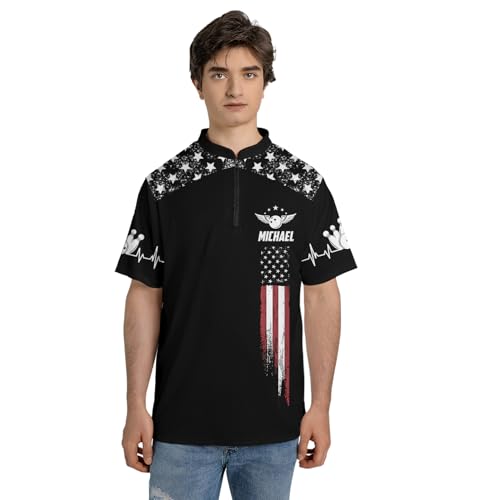 Shaant Personalized Bowling Jersey with Name, American Flag Bowling Jerseys for Men, patriotic bowling shirts, Bowling Shirts, Custom Bowling Quarter-Zip Shirt, Small-5X-Large, Black4