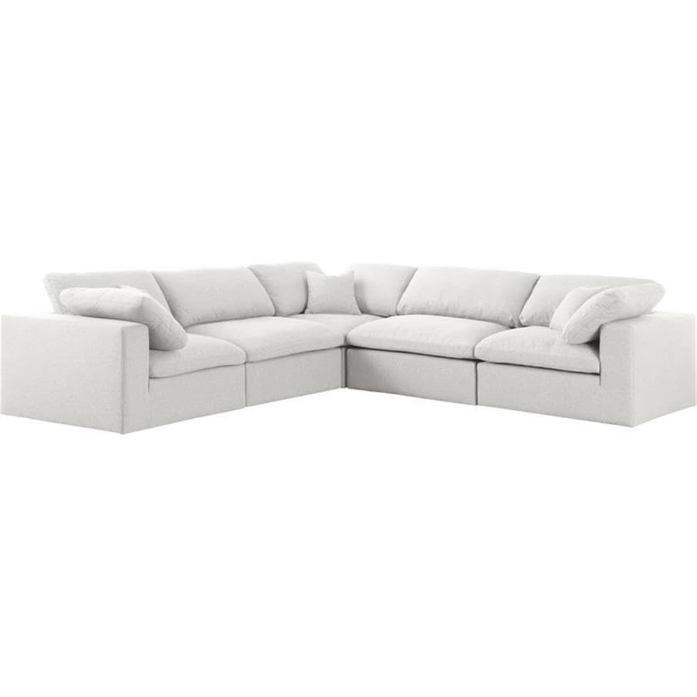 Meridian Furniture 601Cream-Sec5C Serene Collection Modern | Contemporary Deluxe Comfort Modular Sectional, Soft Linen Textured Fabric, Down Cushions,