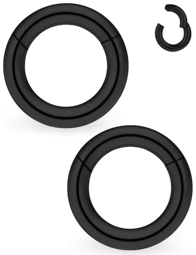 Yaalozei 8G Black Spetum Rings Ear Gauges Earrings Streching Kit 8 Gauge Surgical Stainless Steel Hinged Segment Big Wide Septum Nose Clicker Prince Albert PA Ring Piercing Jewelry Women Men 19mm