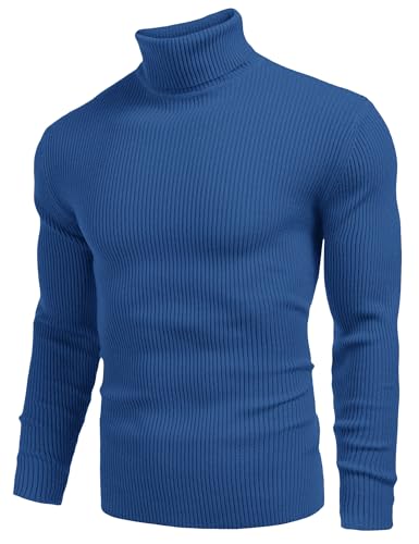 Image of COOFANDY Mens Ribbed Slim Fit Knitted Pullover Casual Turtleneck Sweater | Premium anti-shrink knit turtleneck. Soft, warm & stretchy-perfect for casual, work or outdoor wear in fall /winter.