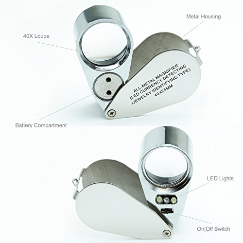 Jewelers Magnifying Glass With Light Bundle Includes Lighted Slideout Pocket Magnifier Coin Loupe With 10X 20X 30X Lenses & A 40X Jewelers Loupe Magnifier With Light, All Magnifying Loupes With Light #TOP3