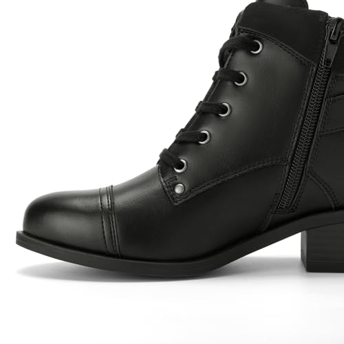 Athlefit Women's Short Ankle Boots Chunky Low Heel Round Toe Boots Comfortable Lace Up Booties with Side Zipper3