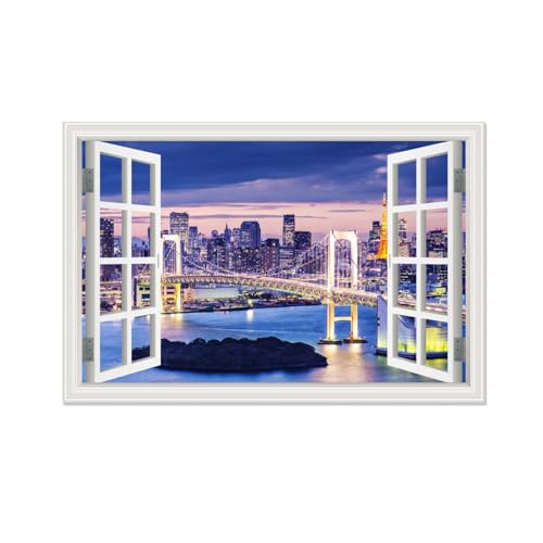 Toile effet fenêtre 3D New York violet pour créer une ambiance apaisante dans votre chambre