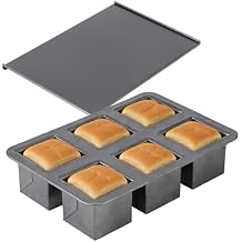 6-Cavity Mini Pullman Loaf Pan with Lid, 10.24 x 6.89 x 2.36 in Nonstick Square Bread Baking Pan, Carbon Steel Toast Box Mould with Cover for Oven, Dark Gray